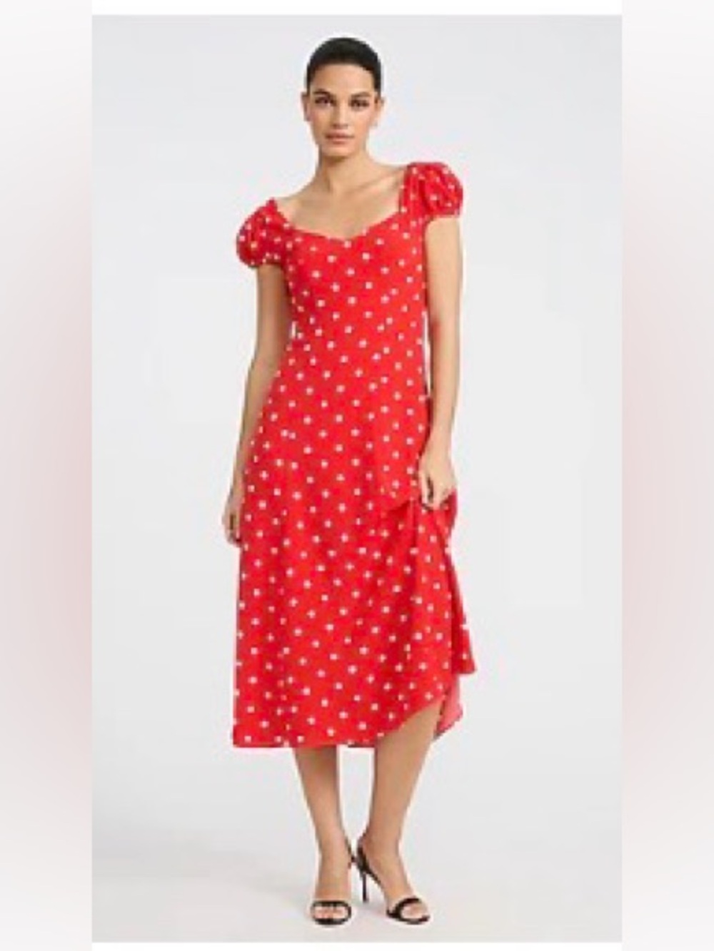🆕-Express Red Midi Dress with White Polka Dots